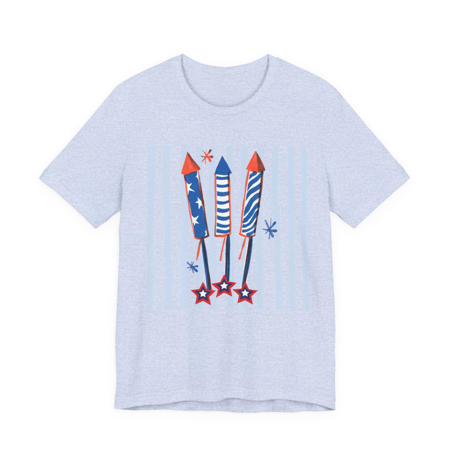 Fourth of July Fireworks Tee — Red White Blue Rocket Graphic Shirt