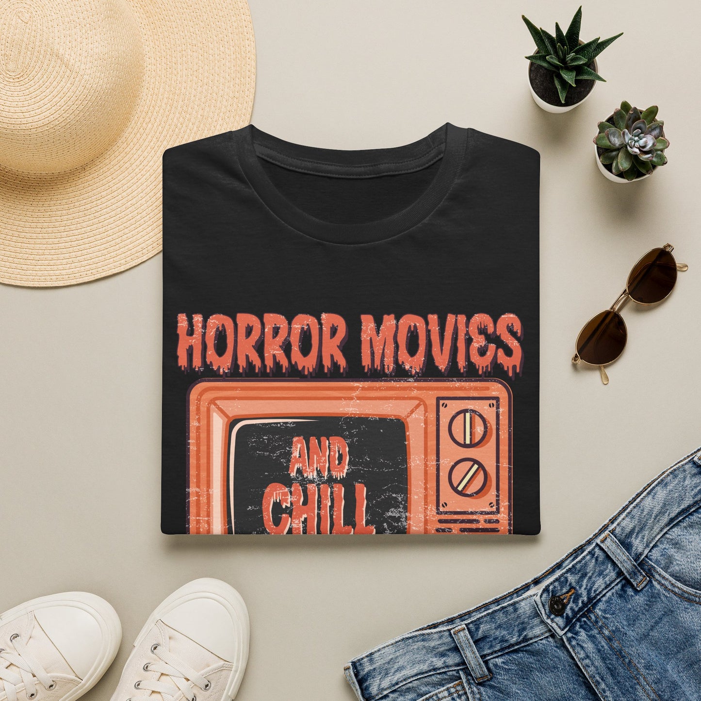 Horror Movies and Chill T-Shirt β Retro TV Graphic Tee for Horror Fans