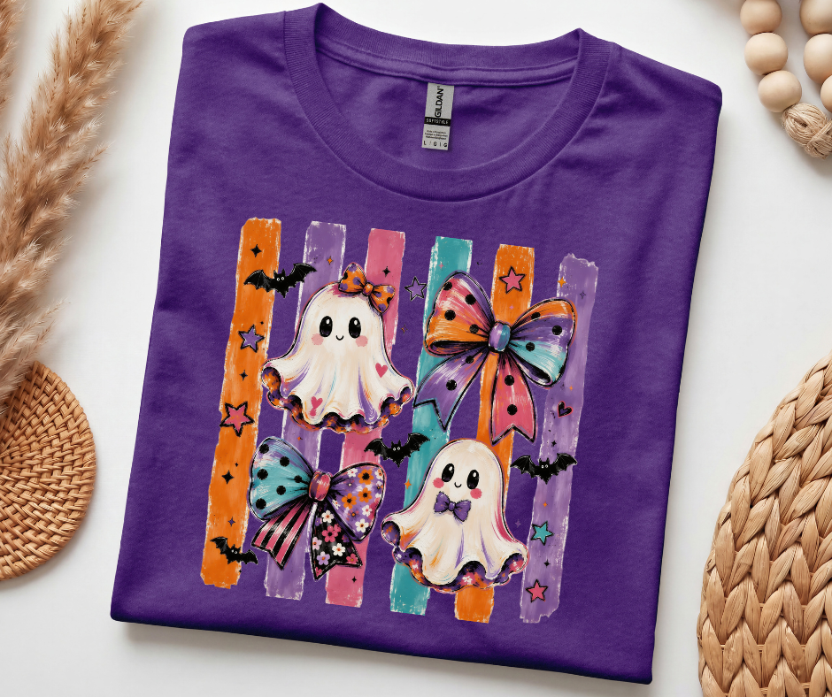 Halloween Ghosts & Bows T-Shirt — Cute Spooky Ghosts with Colorful Bows