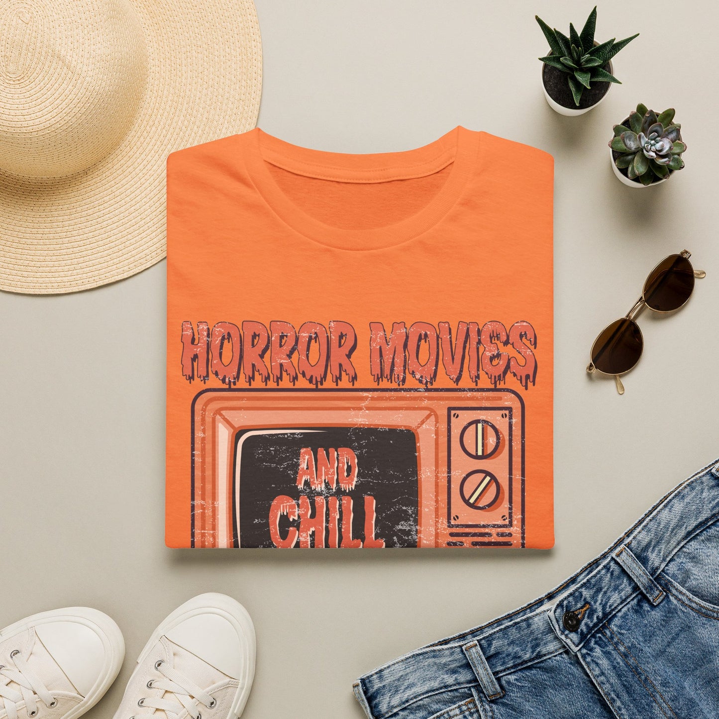 Horror Movies and Chill T-Shirt — Retro TV Graphic Tee for Horror Fans