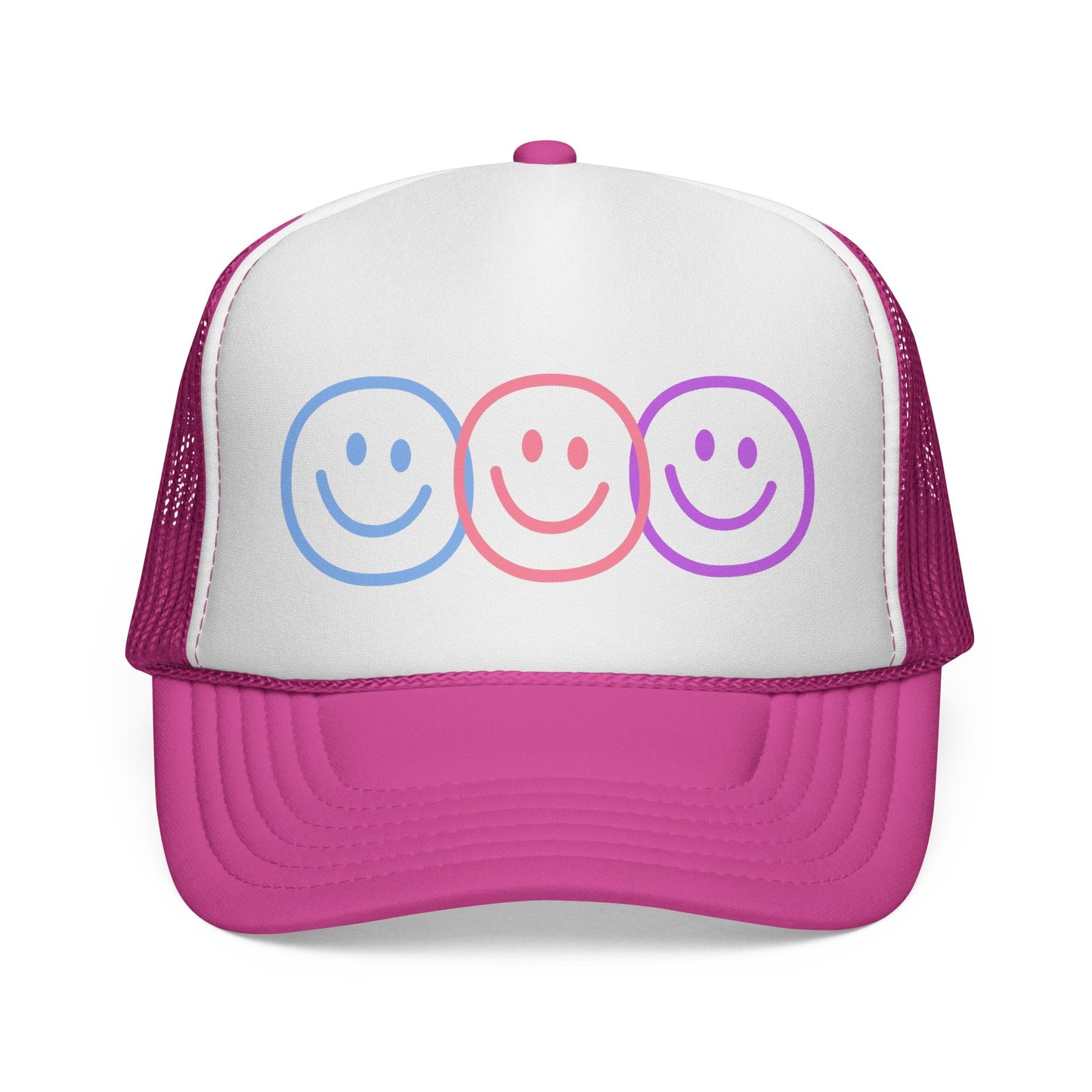 Pastel Smiley Trio Trucker Cap | Retro Happy Face Hat