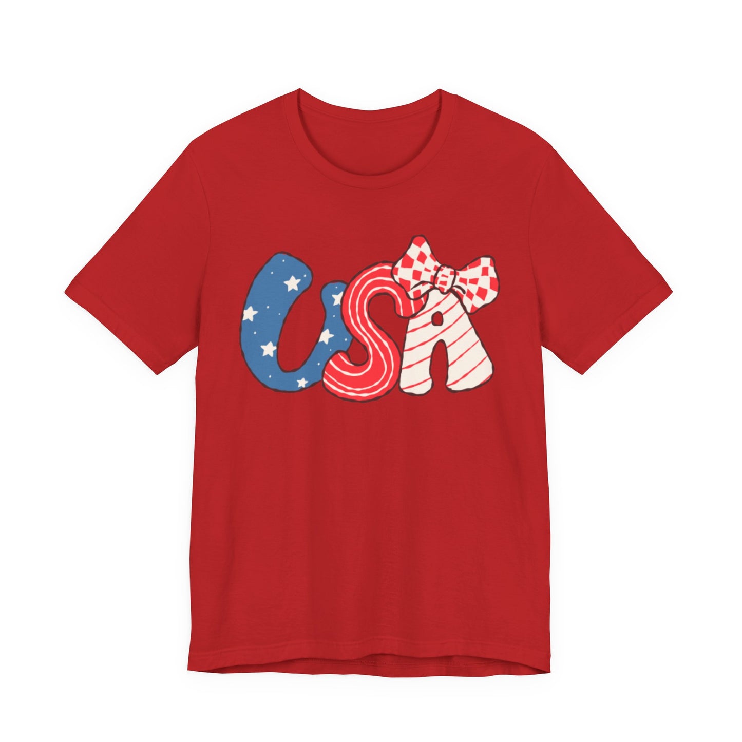 USA Letters with Bow Tee | Patriotic Fourth of July American Flag Shirt