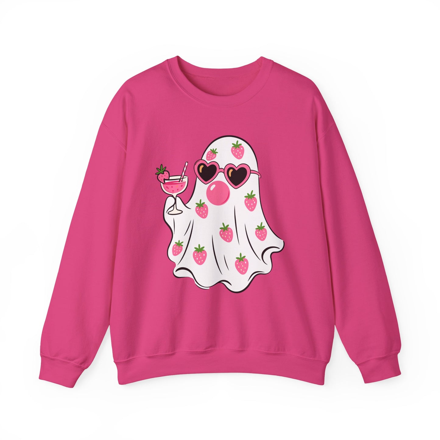 Strawberry Ghost Sunglasses Crewneck Sweatshirt | Summer Fruit Boo Graphic