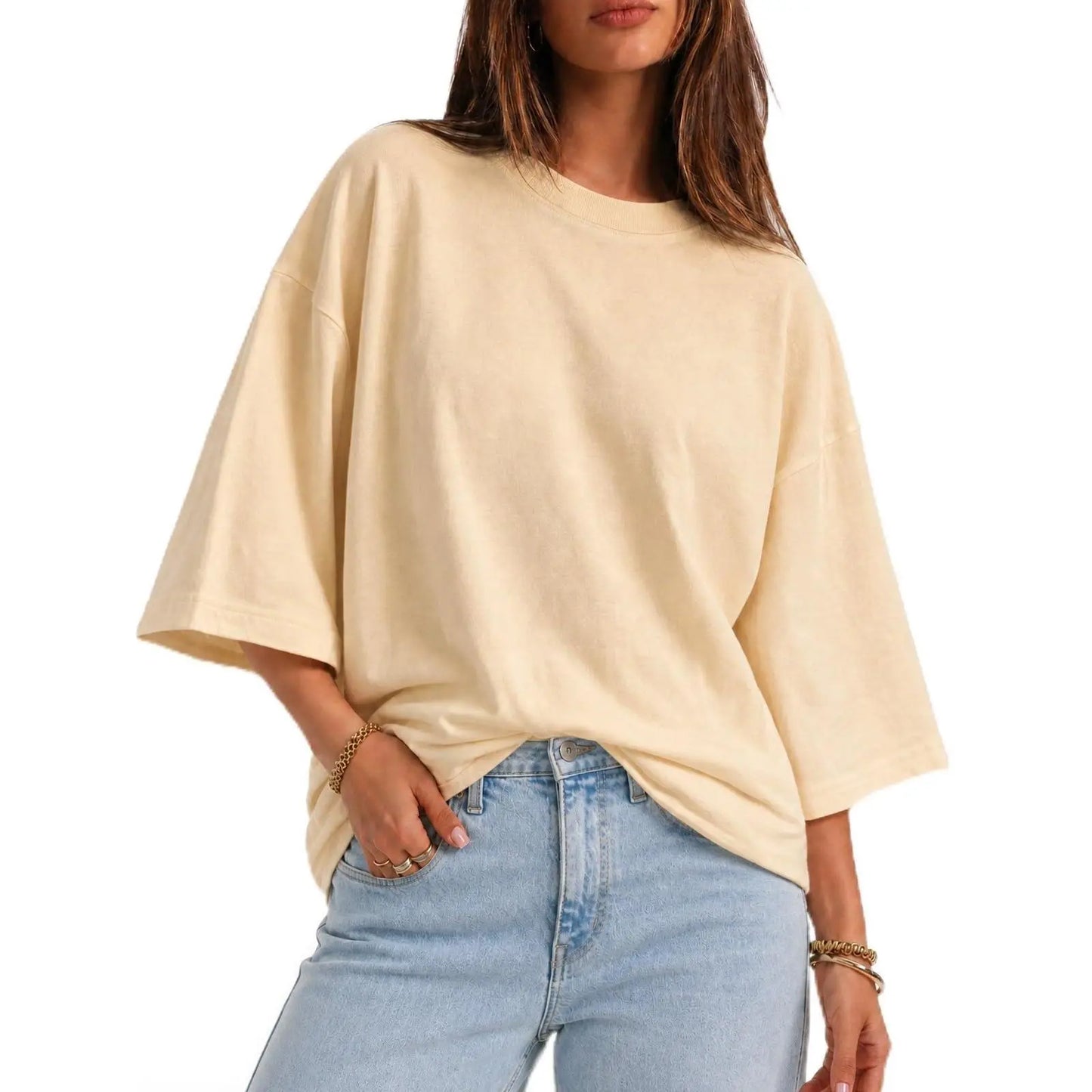 Elevate Your Casual Style with the Flowyair Women's Oversized 3/4 Sleeve T-Shirt – Perfect for Summer Relaxation!
