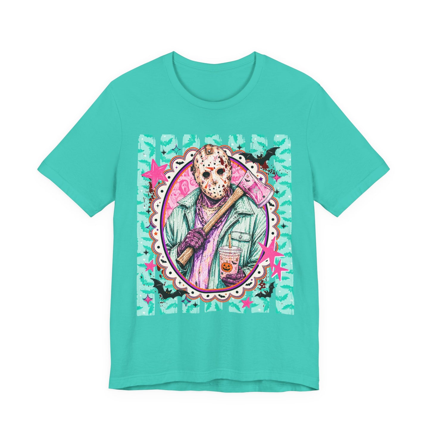 Retro Pastel Jason Voorhees Tee – Cute Horror Movie Mask Graphic Shirt