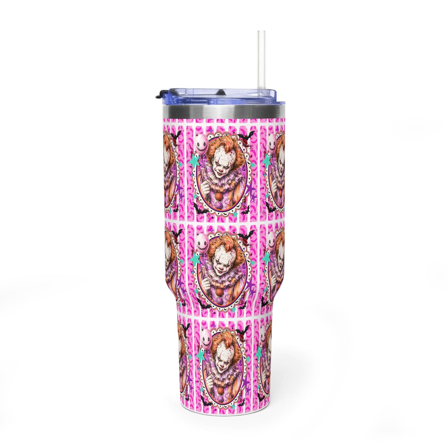 40oz Penny Wise Horror Clown Tumbler — Pink Pennywise Stainless Steel Vacuum Bottle