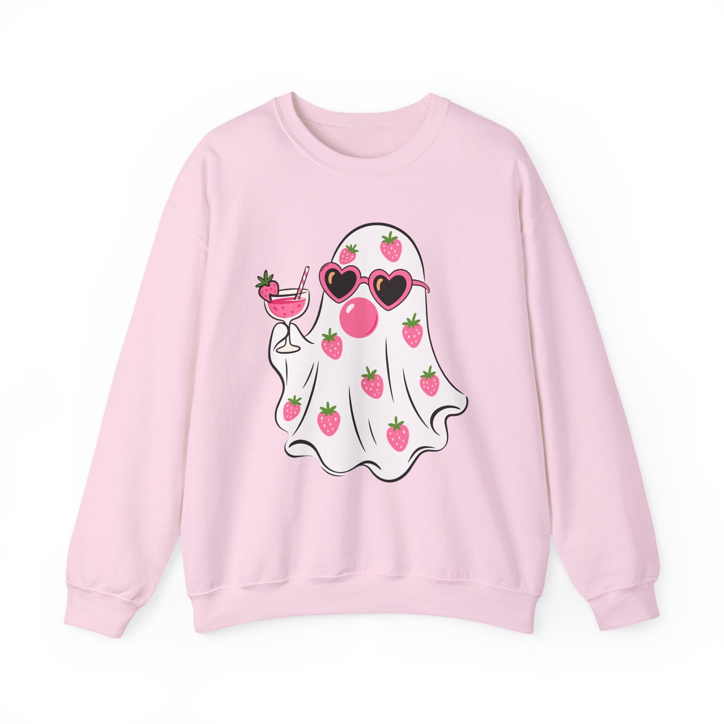 Strawberry Ghost Sunglasses Crewneck Sweatshirt | Summer Fruit Boo Graphic