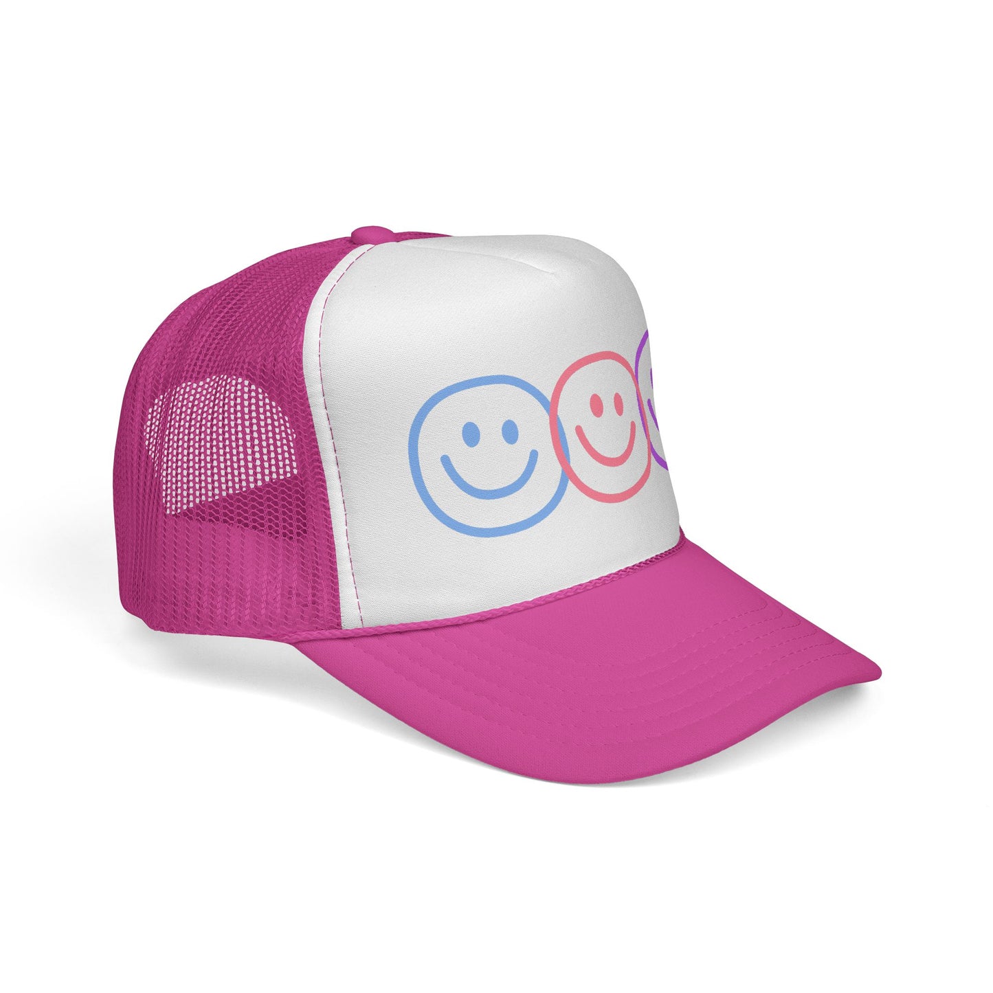 Pastel Smiley Trio Trucker Cap | Retro Happy Face Hat