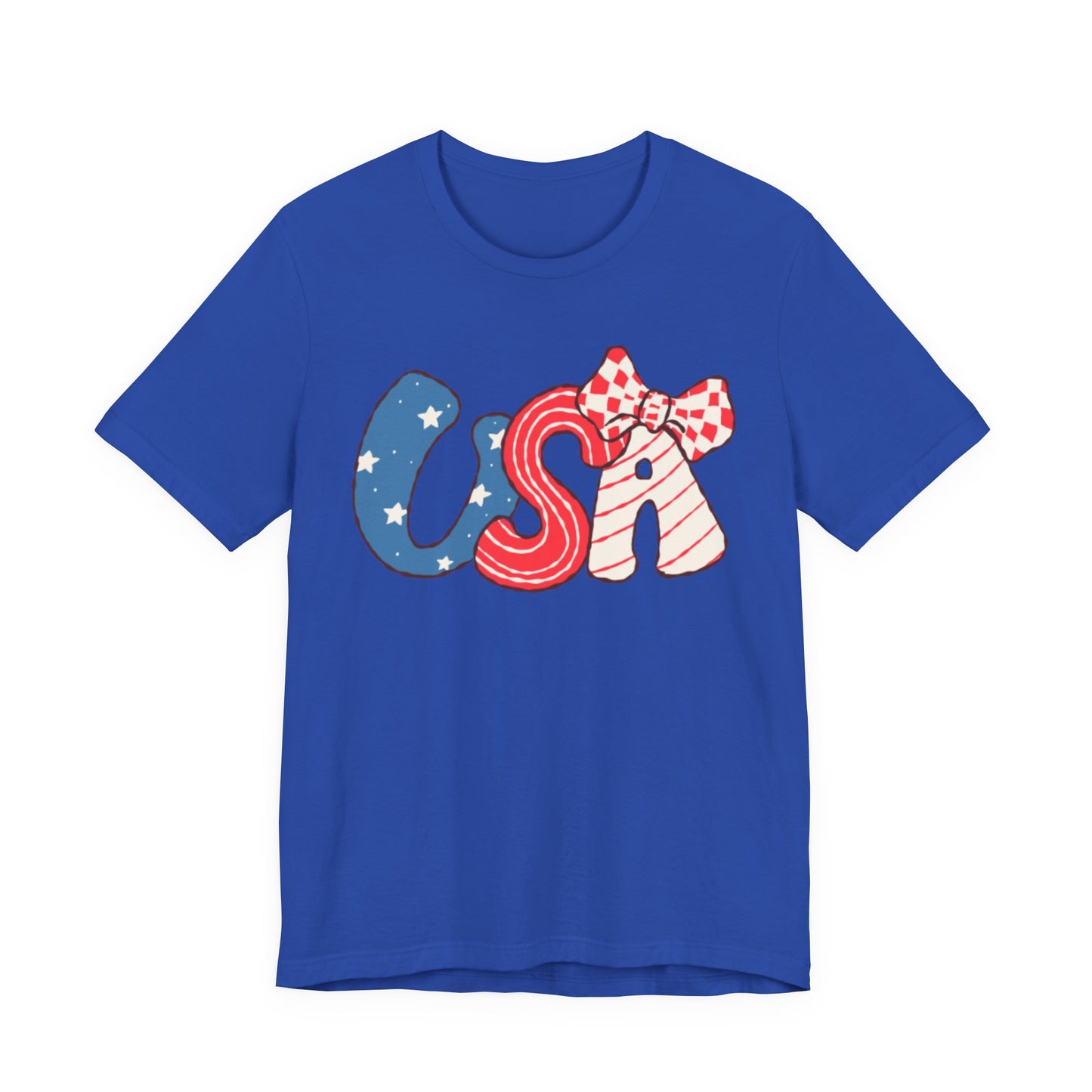 USA Letters with Bow Tee | Patriotic Fourth of July American Flag Shirt