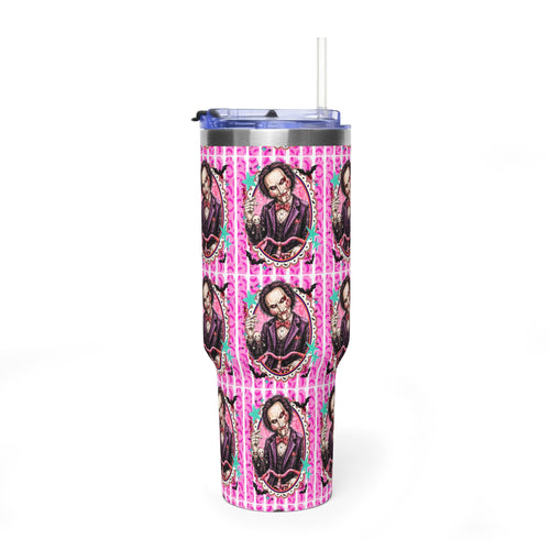 40oz Halloween JigSaw Character Vacuum Tumbler — Gothic Victorian Portrait Pink Pattern