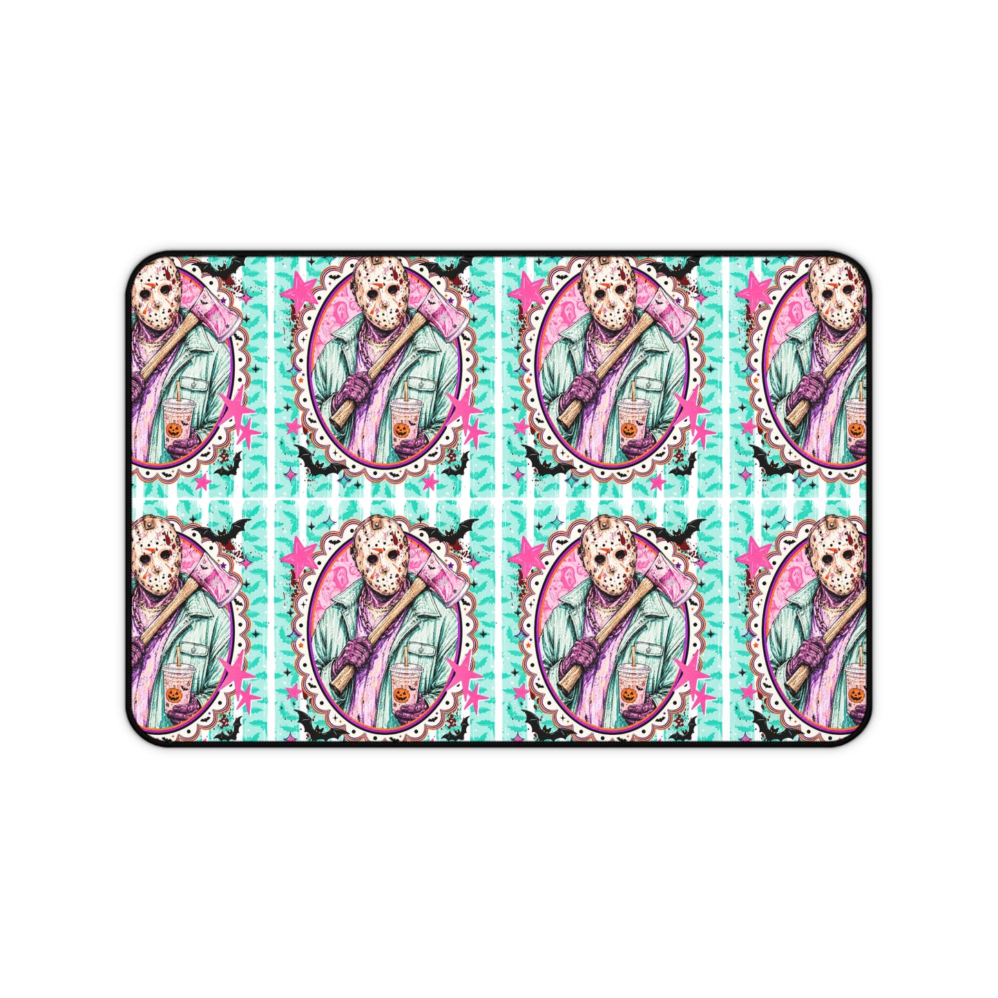 Retro Pastel Jason Pattern Desk Mat — Horror Movie Aesthetic Gaming Mouse Pad