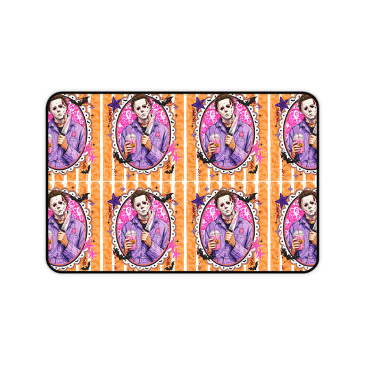 Horror Coffee Desk Mat — Michael Mask Patterned Gamer Desk Pad