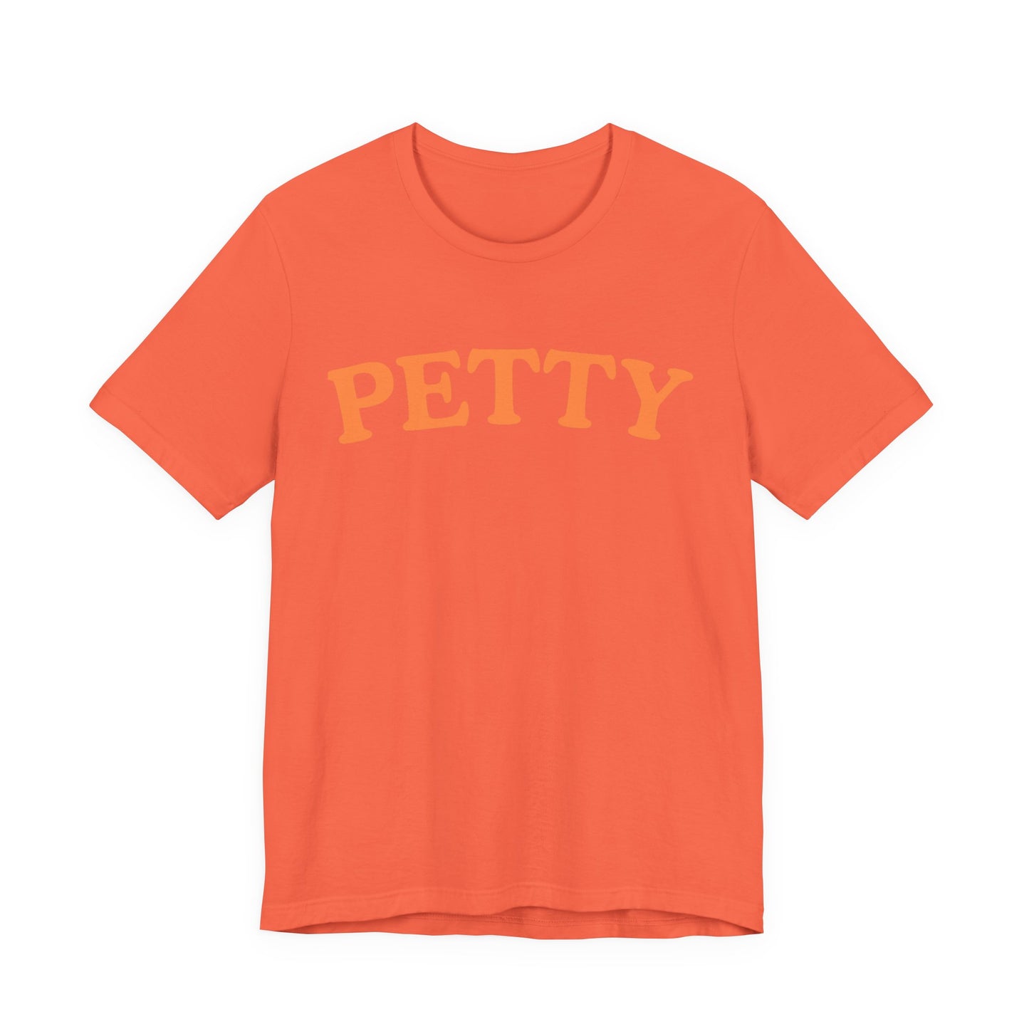 Petty Script Tee | Coral T-shirt with Orange 'PETTY' Chest Text