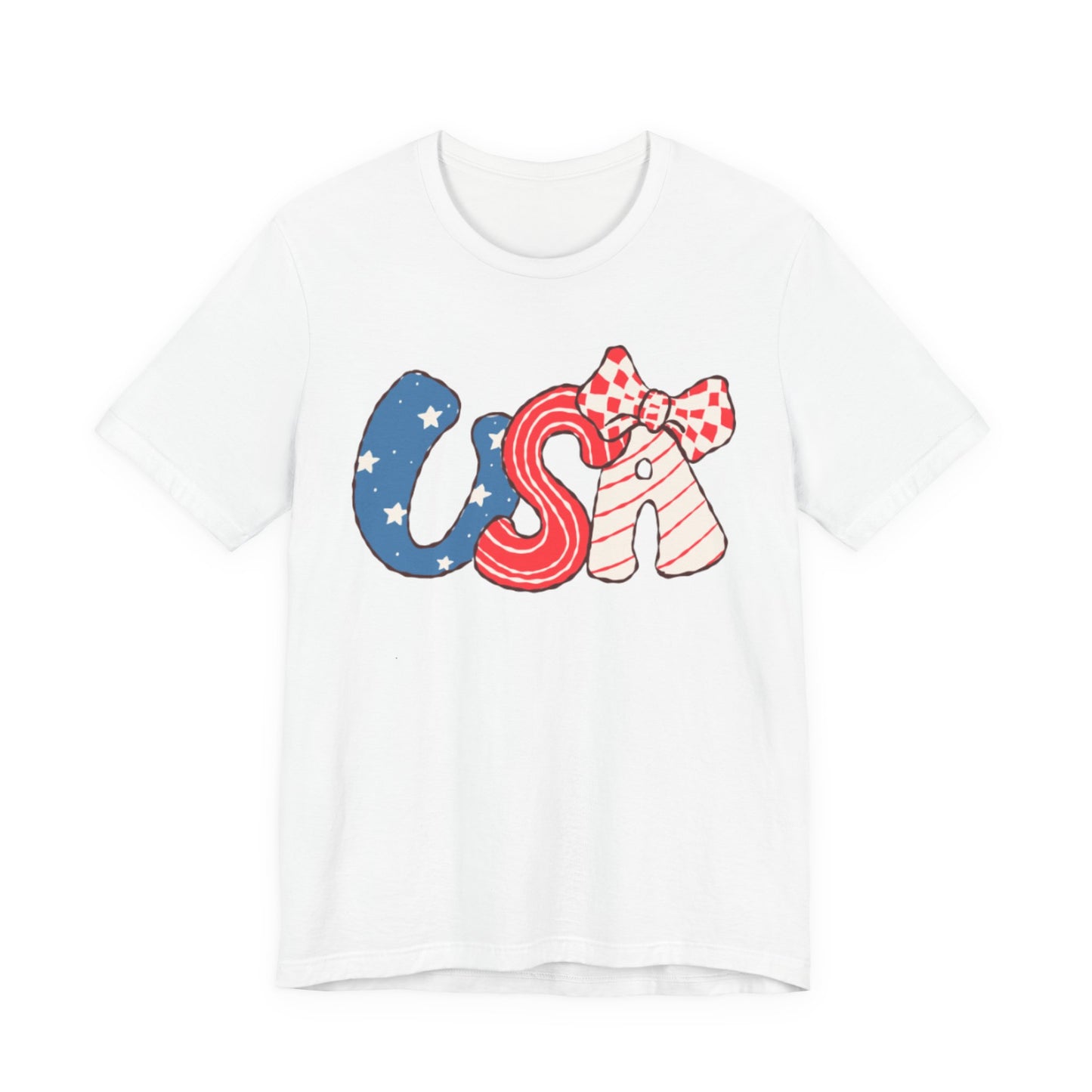 USA Letters with Bow Tee | Patriotic Fourth of July American Flag Shirt