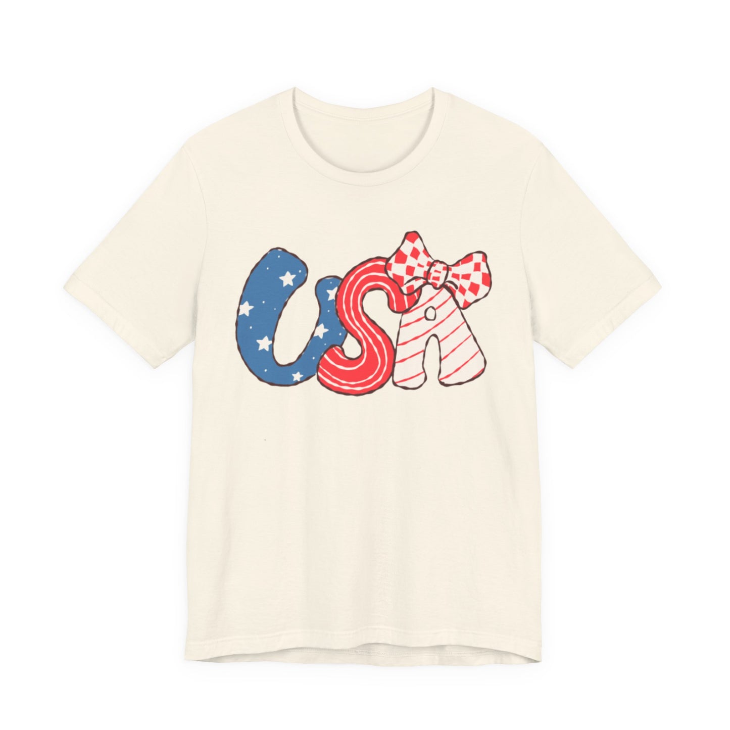 USA Letters with Bow Tee | Patriotic Fourth of July American Flag Shirt