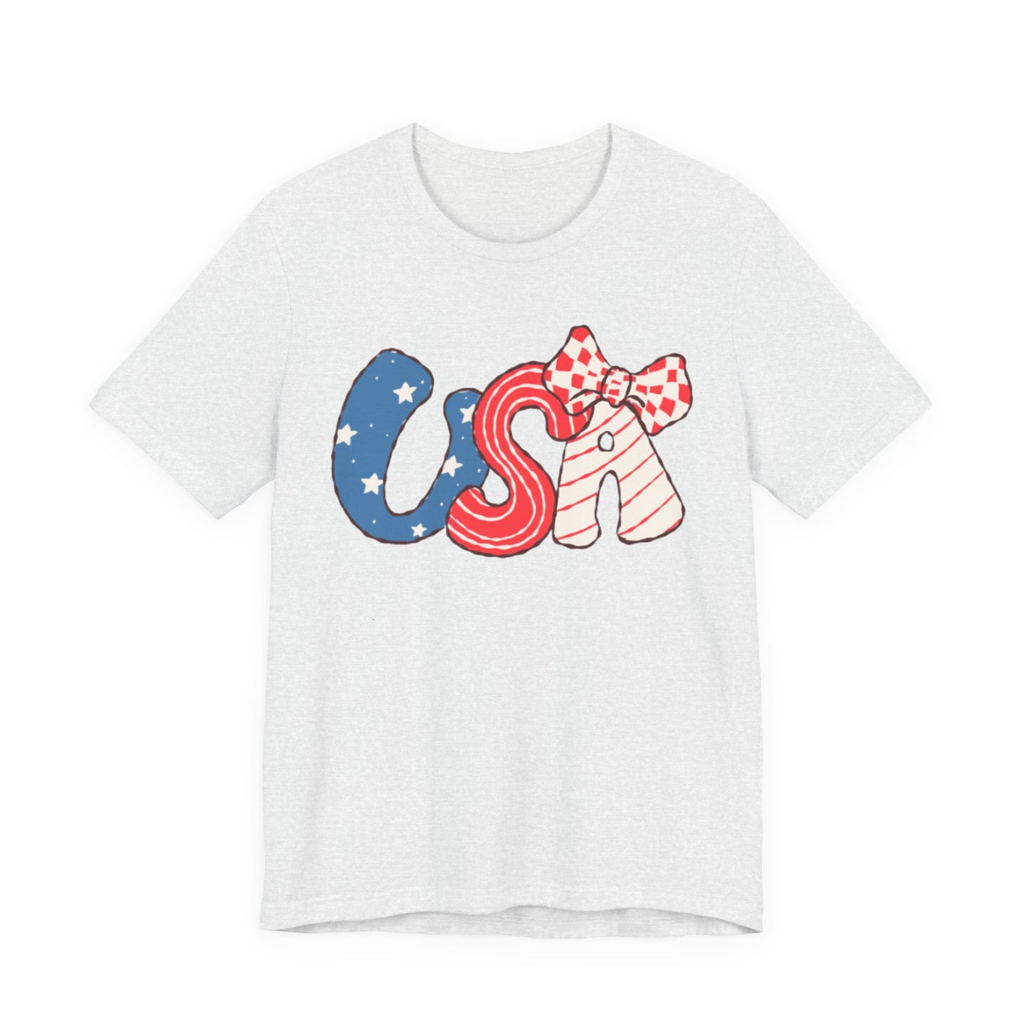 USA Letters with Bow Tee | Patriotic Fourth of July American Flag Shirt