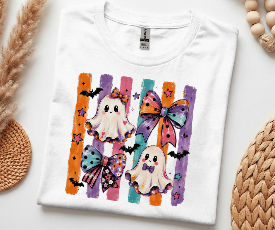 Halloween Ghosts & Bows T-Shirt — Cute Spooky Ghosts with Colorful Bows