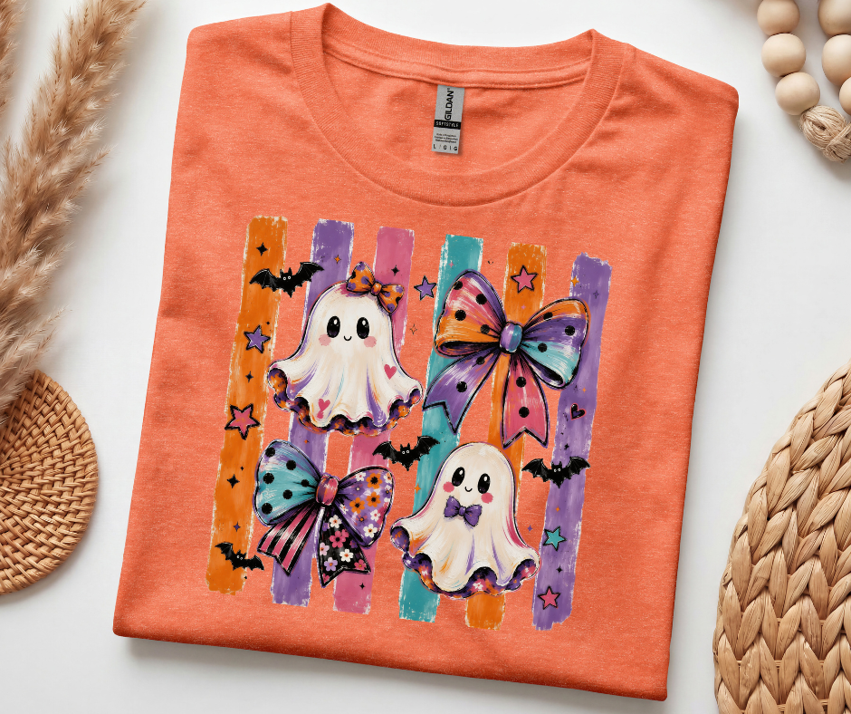 Halloween Ghosts & Bows T-Shirt — Cute Spooky Ghosts with Colorful Bows