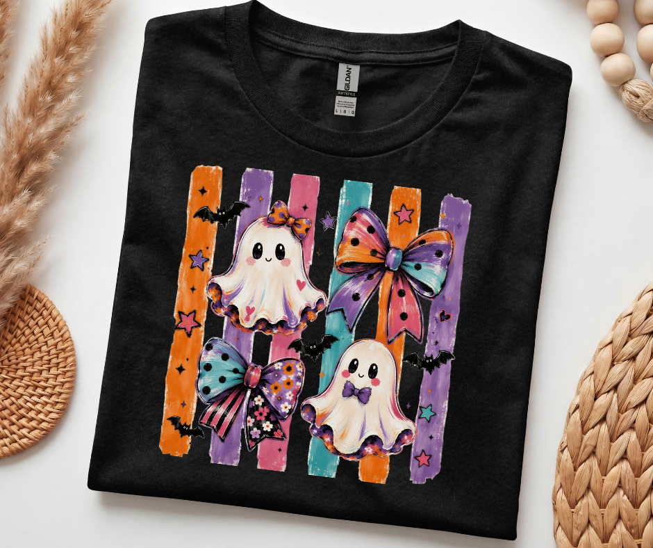 Halloween Ghosts & Bows T-Shirt — Cute Spooky Ghosts with Colorful Bows