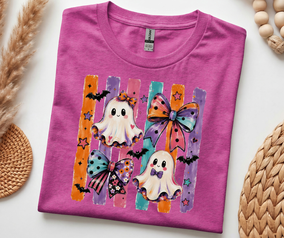 Halloween Ghosts & Bows T-Shirt — Cute Spooky Ghosts with Colorful Bows