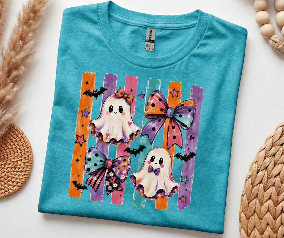 Halloween Ghosts & Bows T-Shirt — Cute Spooky Ghosts with Colorful Bows