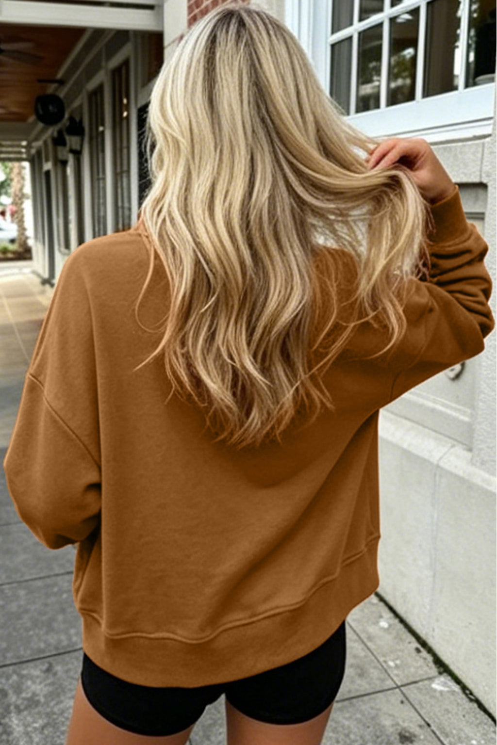 Chestnu COZY Embroidered Long Sleeve Stand Neck Shift Pullover Sweatshirt