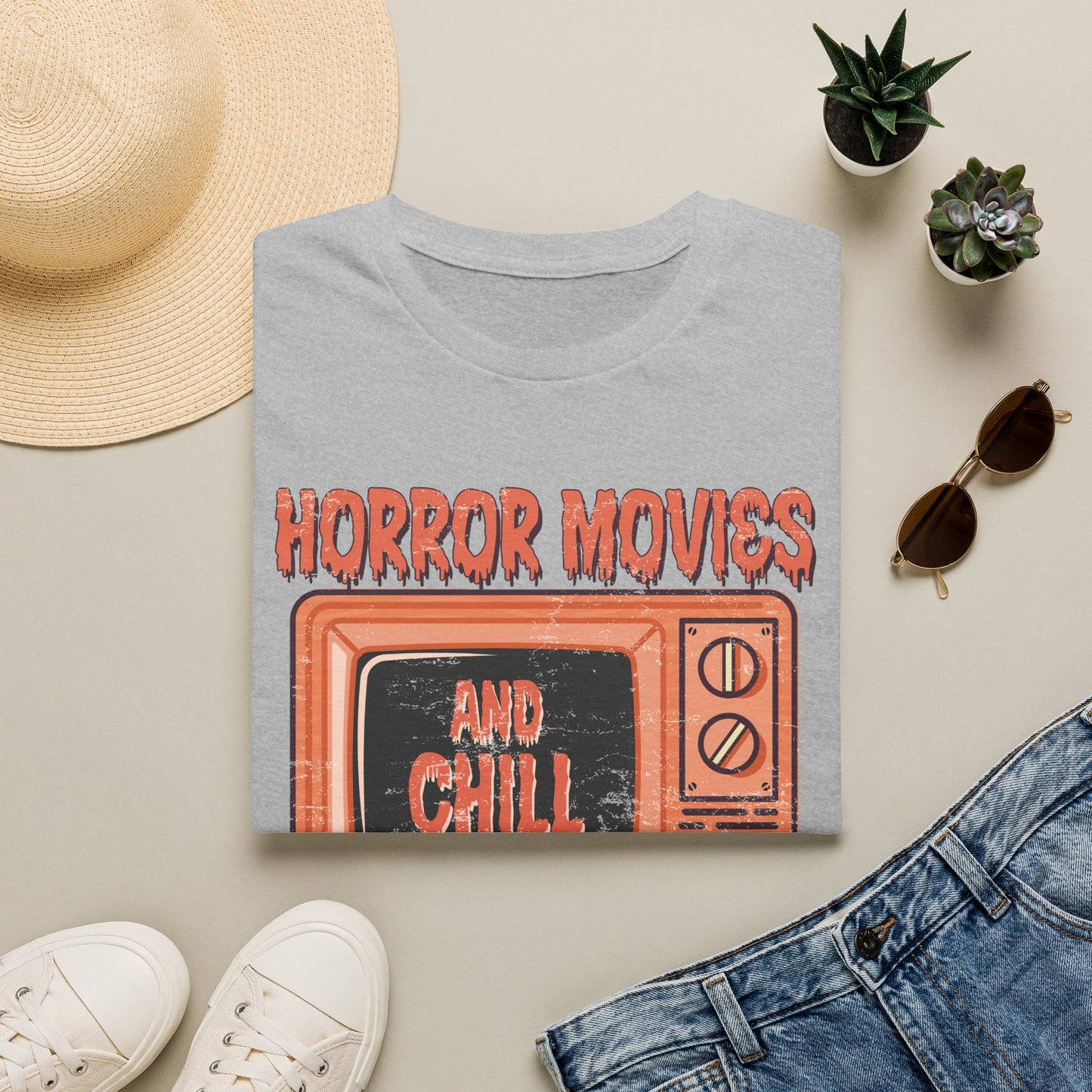 Horror Movies and Chill T-Shirt — Retro TV Graphic Tee for Horror Fans
