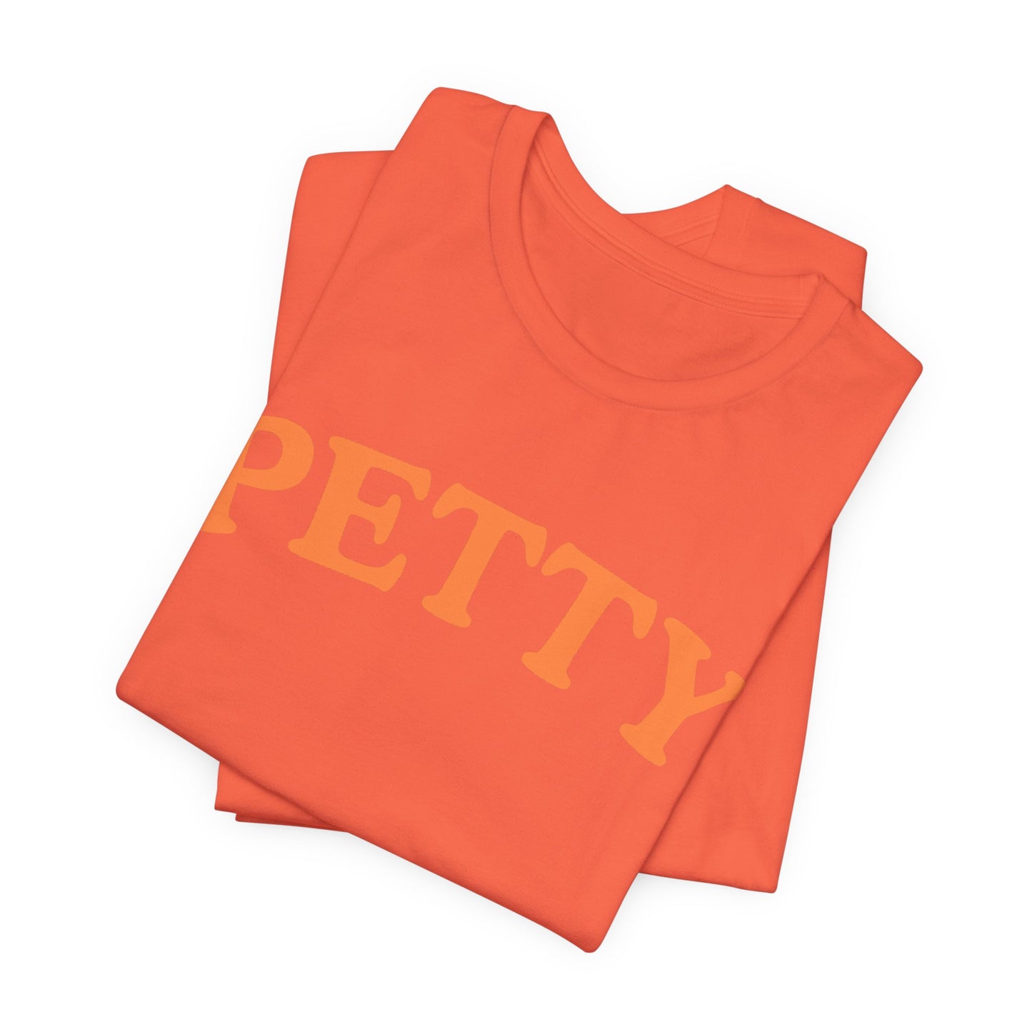 Petty Script Tee | Coral T-shirt with Orange 'PETTY' Chest Text