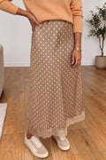Khaki Polka Dot Lace Hem Elegant Long Shift Skirt