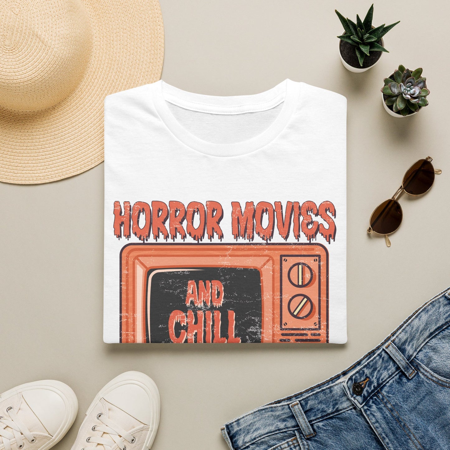Horror Movies and Chill T-Shirt — Retro TV Graphic Tee for Horror Fans