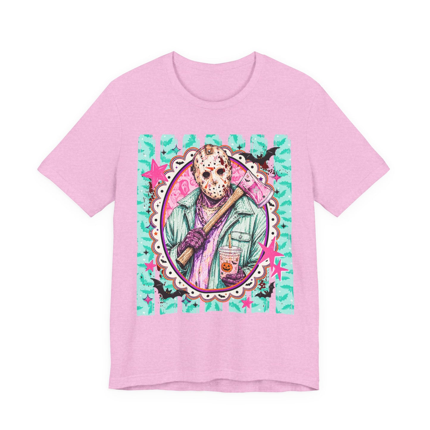 Retro Pastel Jason Voorhees Tee – Cute Horror Movie Mask Graphic Shirt