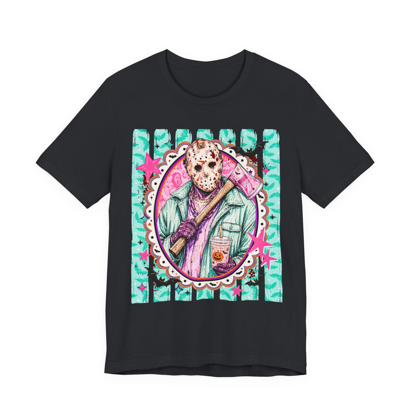 Retro Pastel Jason Voorhees Tee – Cute Horror Movie Mask Graphic Shirt