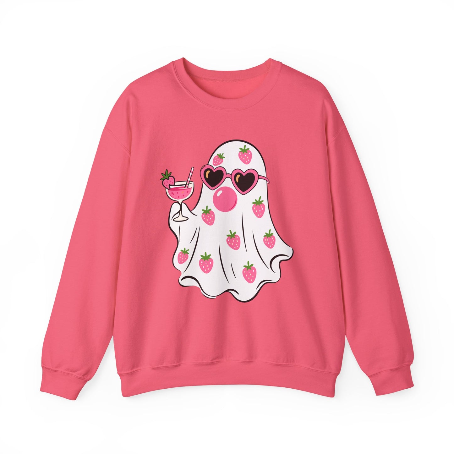 Strawberry Ghost Sunglasses Crewneck Sweatshirt | Summer Fruit Boo Graphic