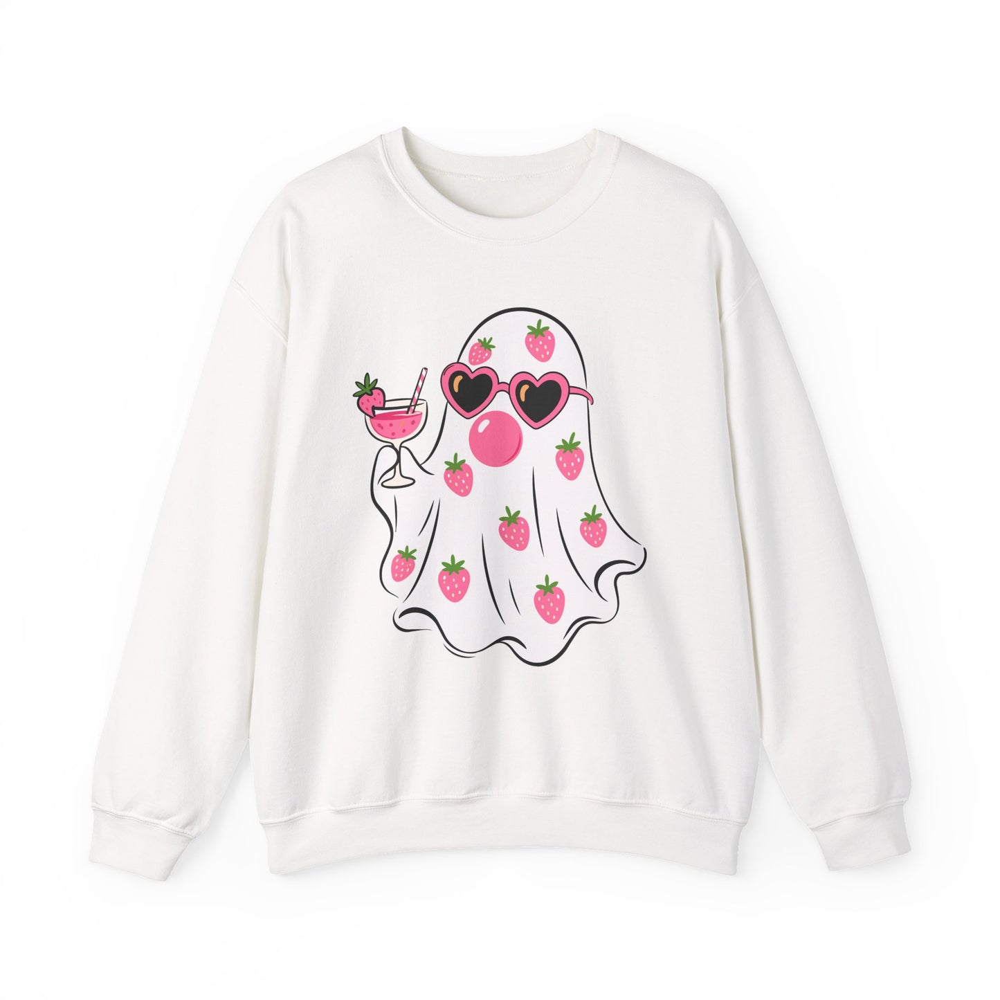 Strawberry Ghost Sunglasses Crewneck Sweatshirt | Summer Fruit Boo Graphic