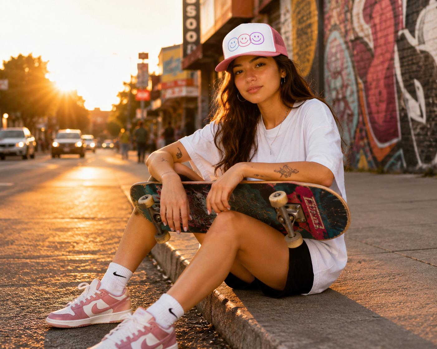 Pastel Smiley Trio Trucker Cap | Retro Happy Face Hat