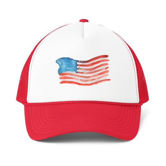 American Flag Trucker Cap — Watercolor USA Patriotic Hat
