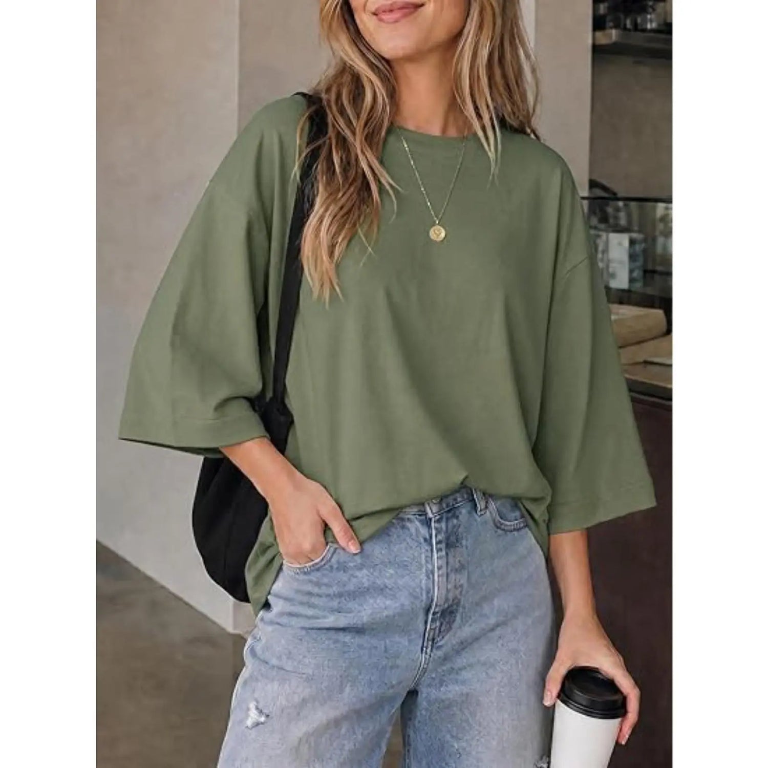 Elevate Your Casual Style with the Flowyair Women's Oversized 3/4 Sleeve T-Shirt – Perfect for Summer Relaxation!