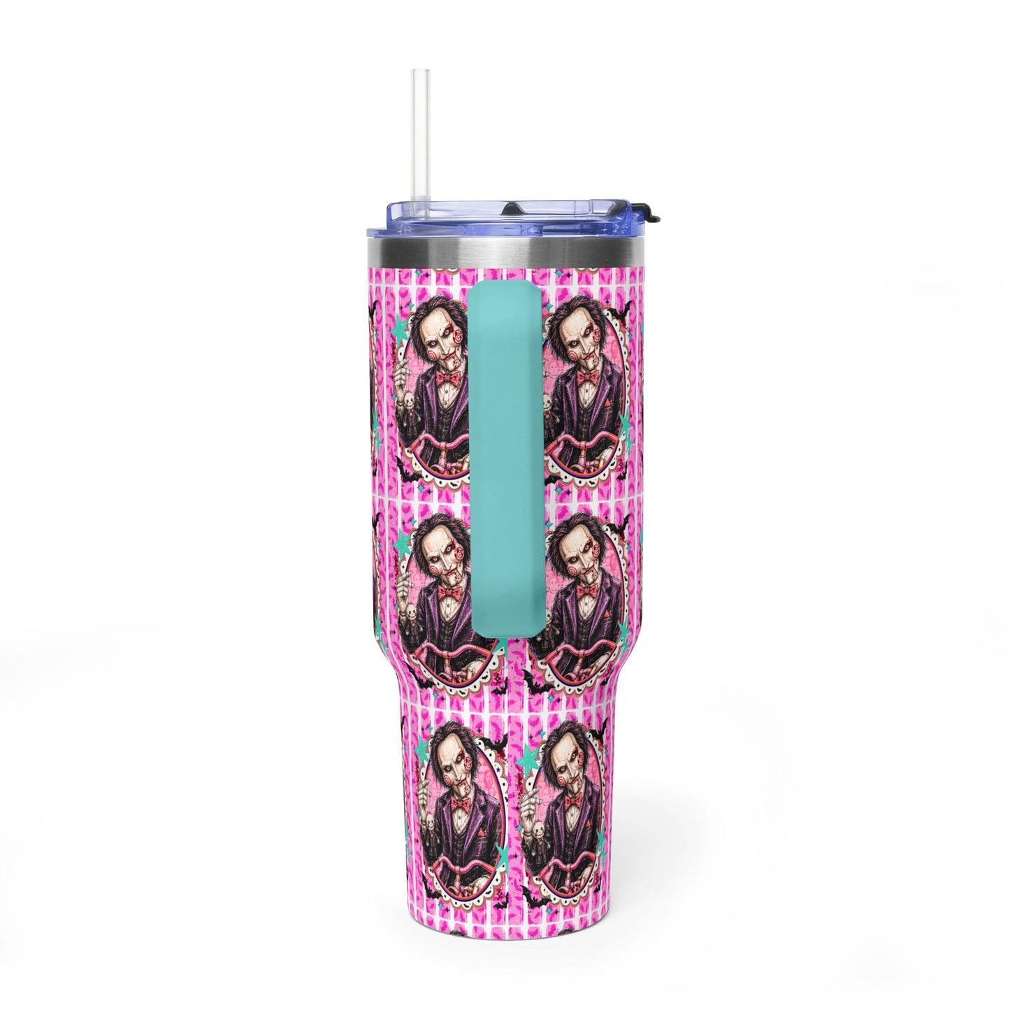 40oz Halloween JigSaw Character Vacuum Tumbler — Gothic Victorian Portrait Pink Pattern