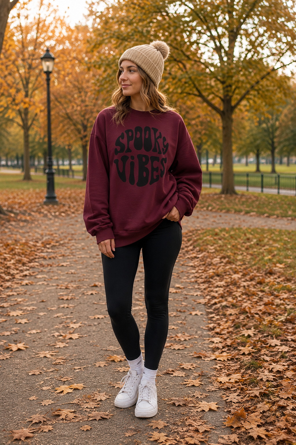 Spooky Vibes Crewneck Sweatshirt – Halloween Retro Groovy Graphic