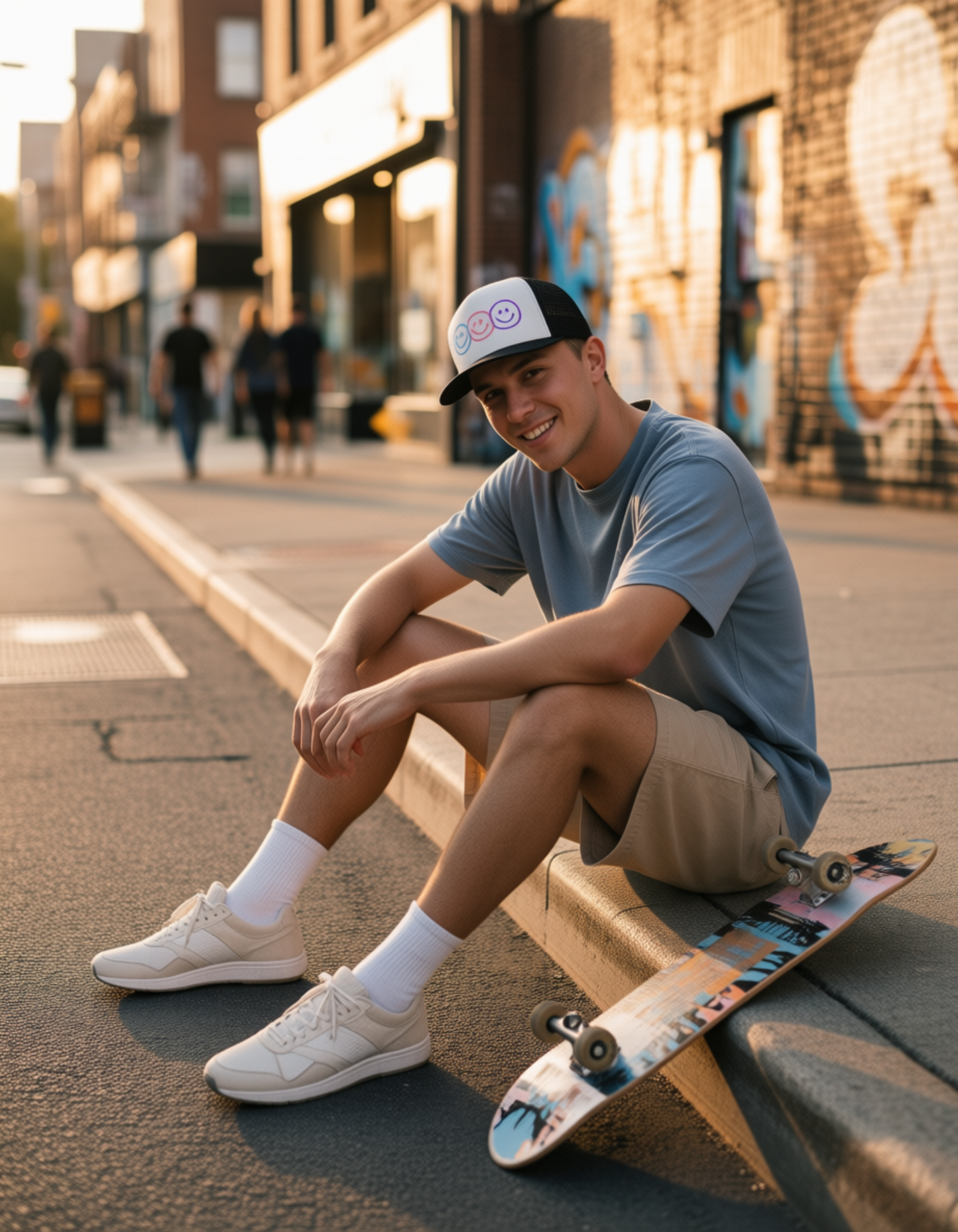 Pastel Smiley Trio Trucker Cap | Retro Happy Face Hat