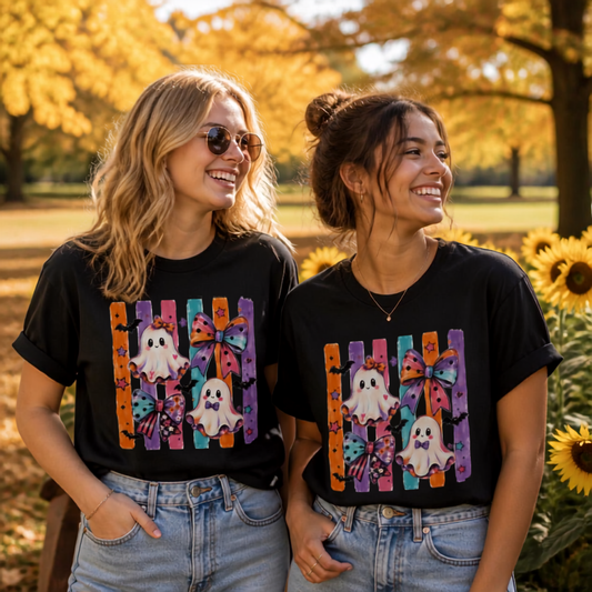 Halloween Ghosts Bows T-Shirt – Spooky Season Graphic Tee