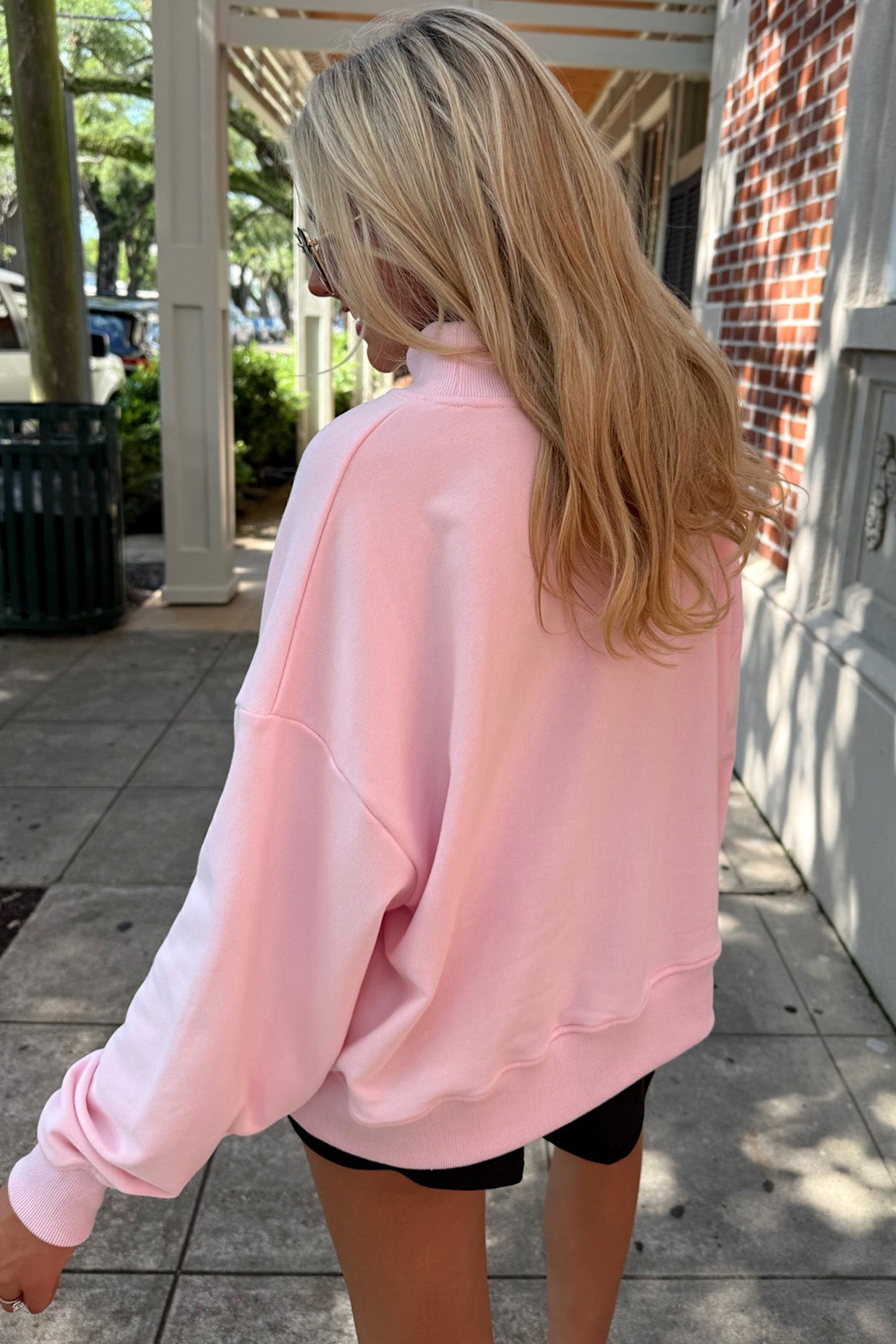 Chestnu COZY Embroidered Long Sleeve Stand Neck Shift Pullover Sweatshirt