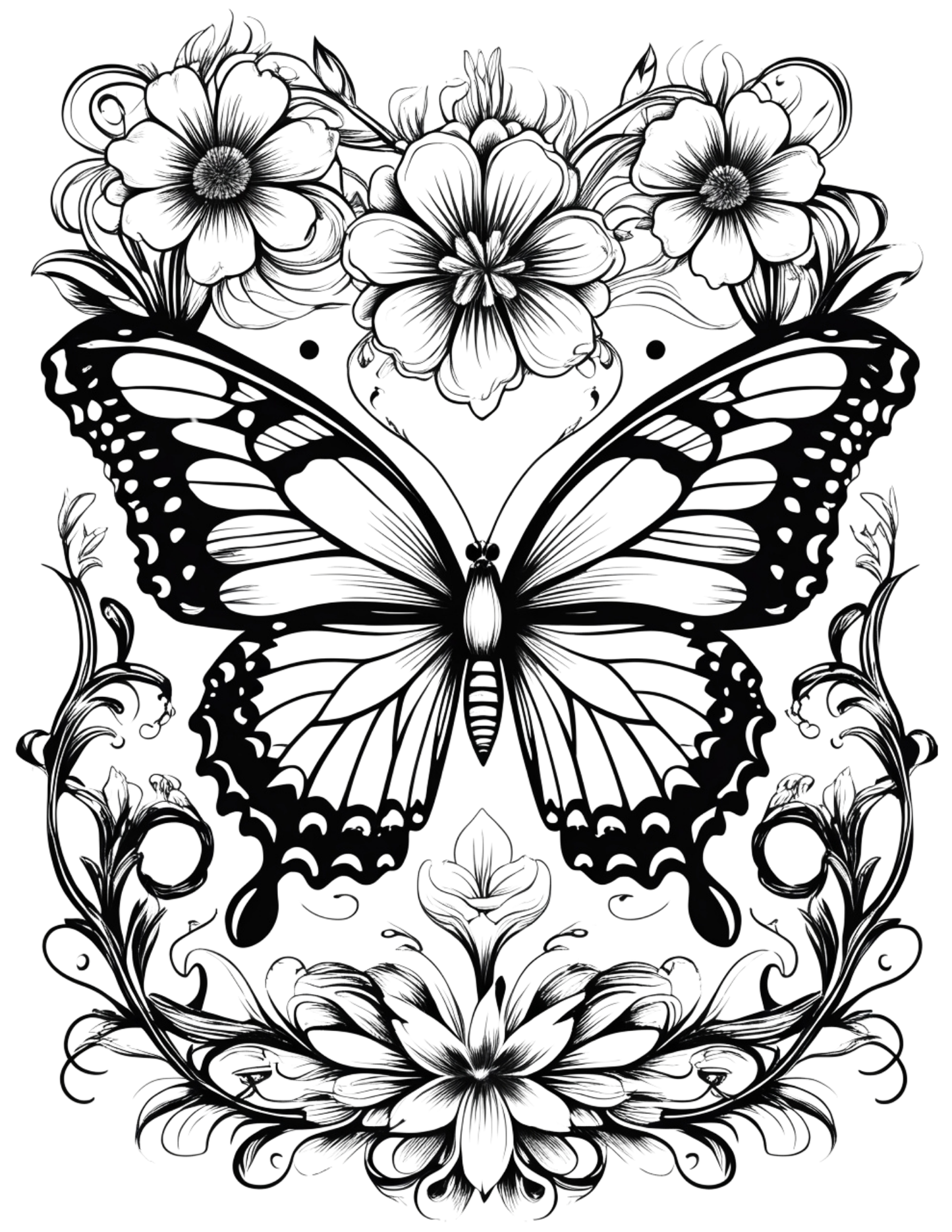 Butterflies Flowers Coloring Book || Digital Download