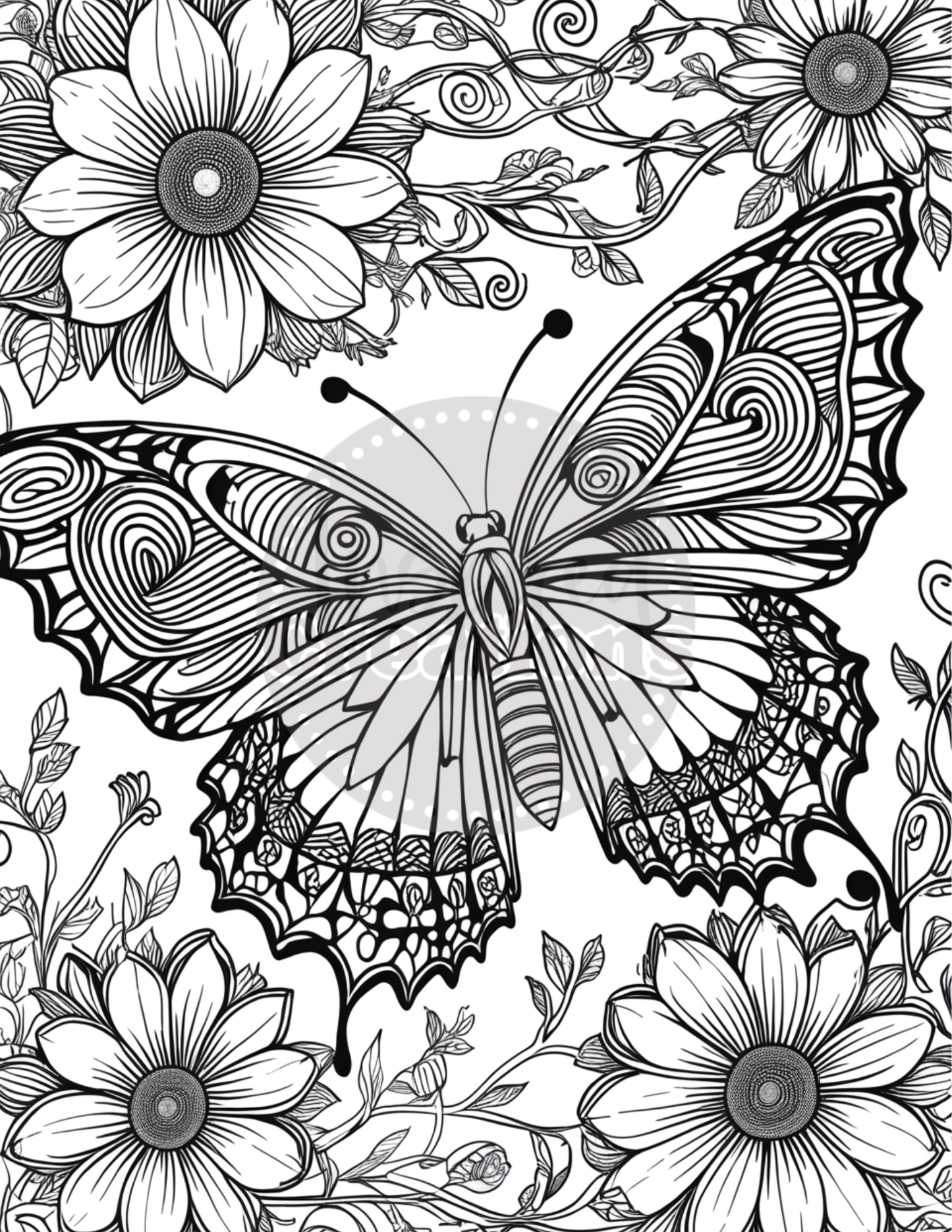 Butterflies Flowers Coloring Book || Digital Download