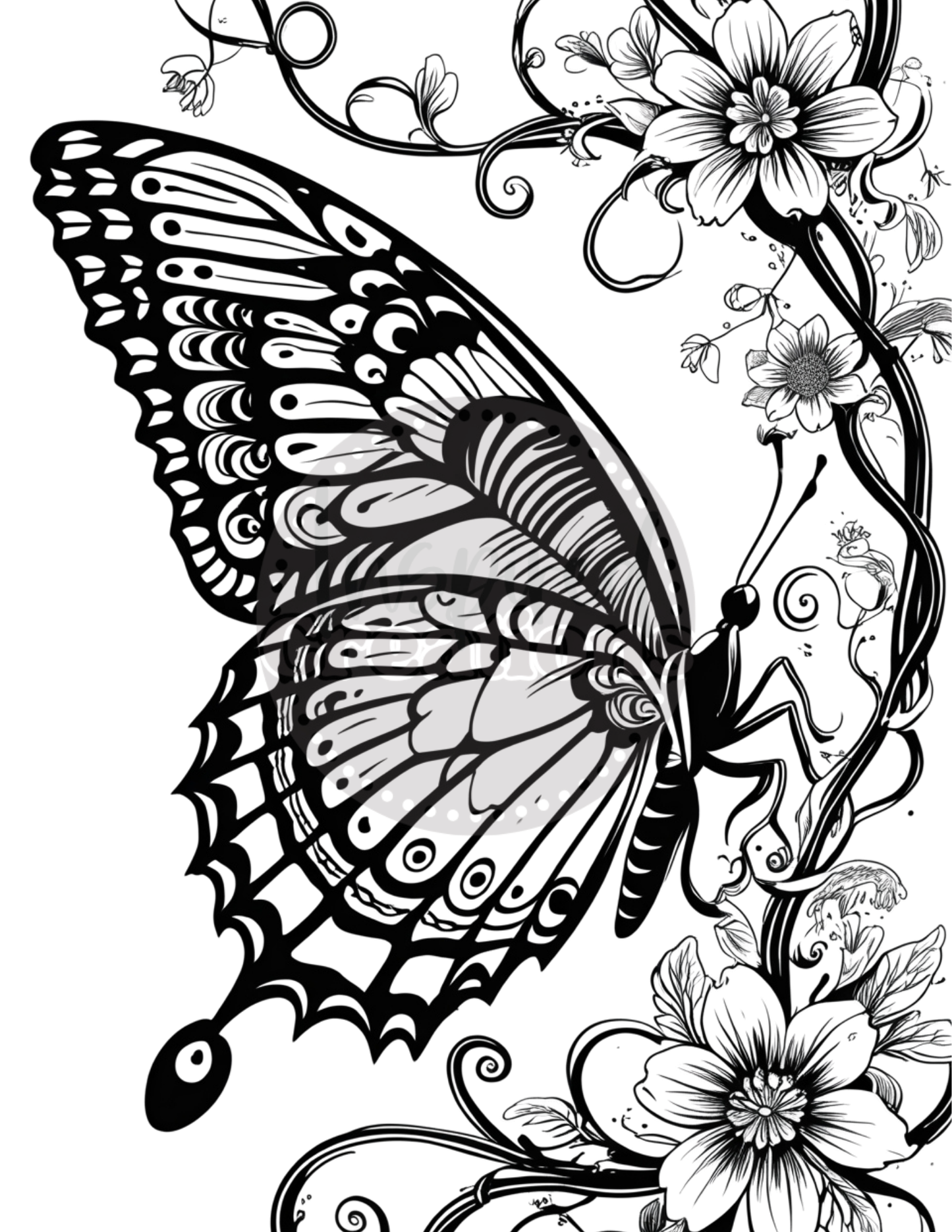 Butterflies Flowers Coloring Book || Digital Download