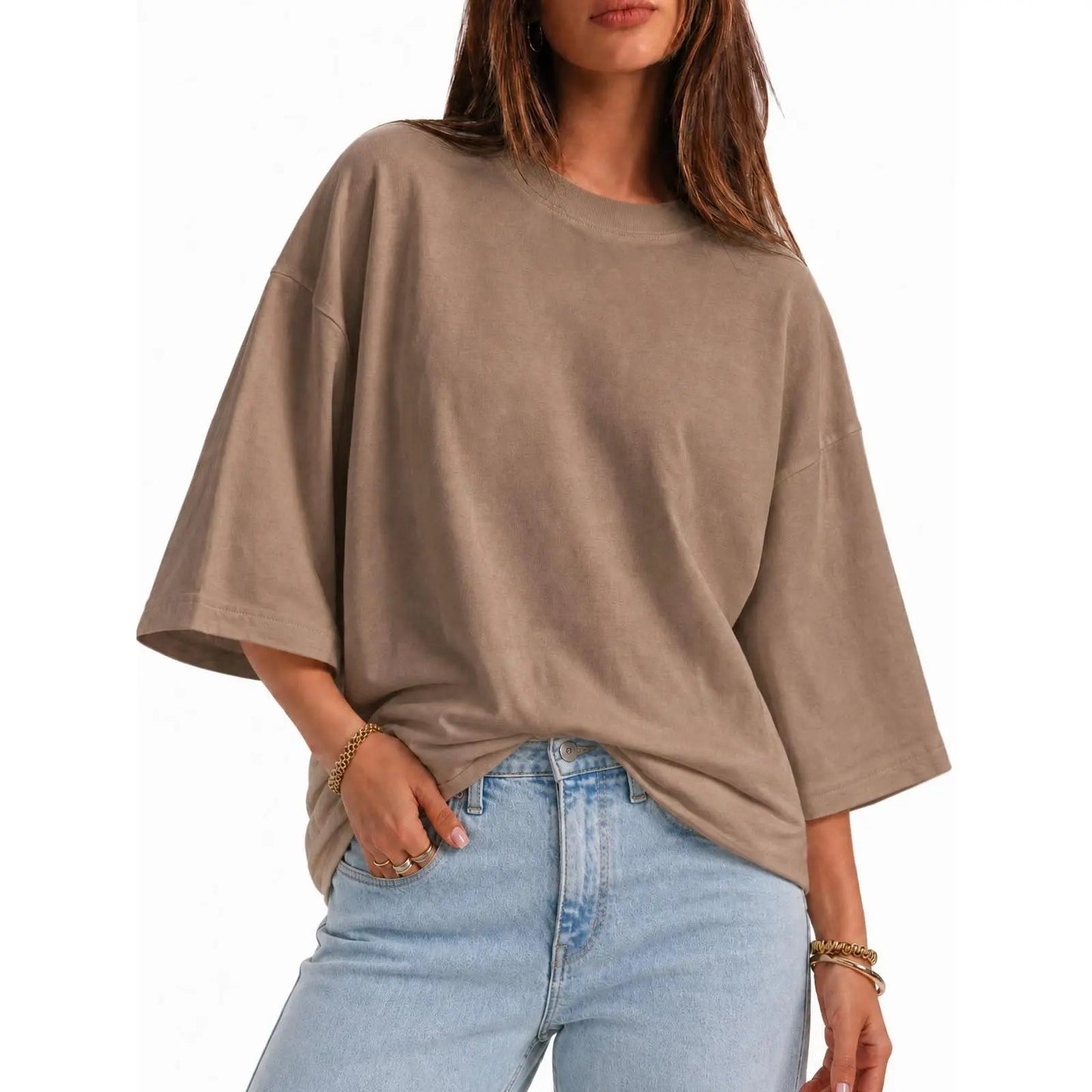 Elevate Your Casual Style with the Flowyair Women's Oversized 3/4 Sleeve T-Shirt – Perfect for Summer Relaxation!
