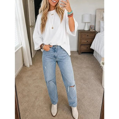 Elevate Your Casual Style with the Flowyair Women's Oversized 3/4 Sleeve T-Shirt – Perfect for Summer Relaxation!