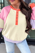 Multicolour Exposed Seam Colorblock Patchwork Pullover Long Sleeve Top